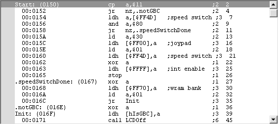 BGB screenshot showing all labels in the disassembly code