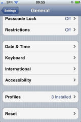 Removing the Provisioning Profiles is done in Settings / General /
Profiles