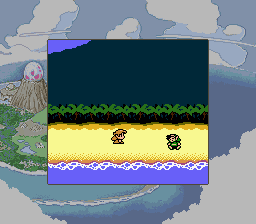 Zelda Link’s Awakening being played on the Super Game Boy, including the SGB custom frame.